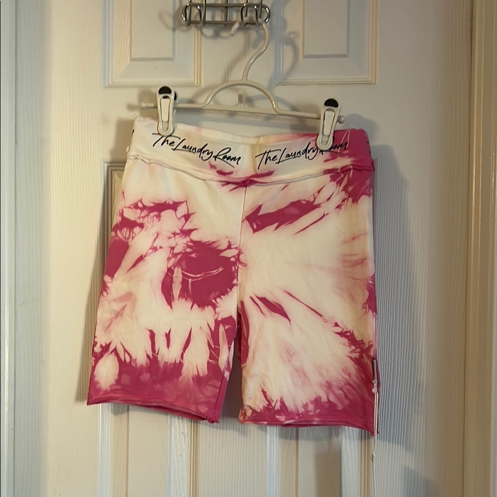 The Laundry Room Tie-Dye Pink and White Bike Shorts